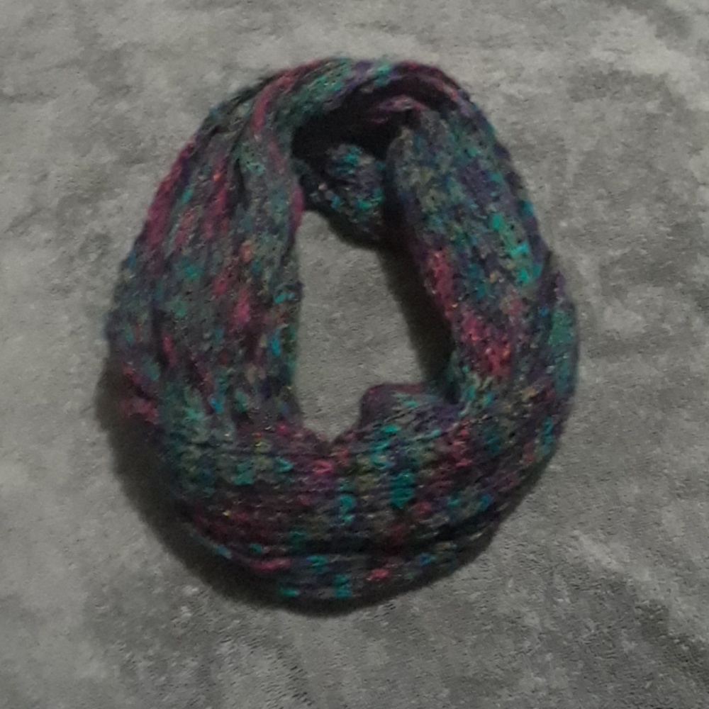 Multi colored hand knitted scarf